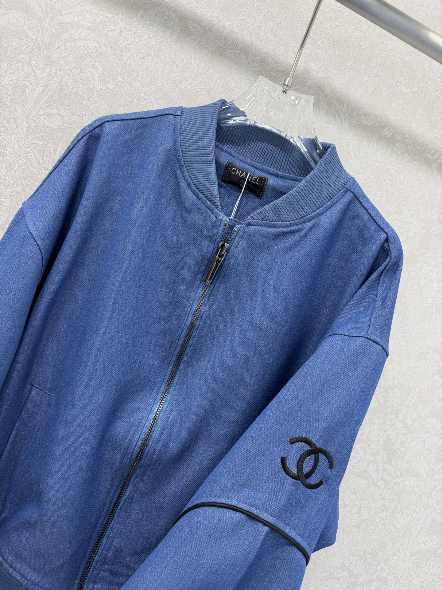 CC 26s Ribbed Collar and Stripe Jacket Blue Denim 353034
