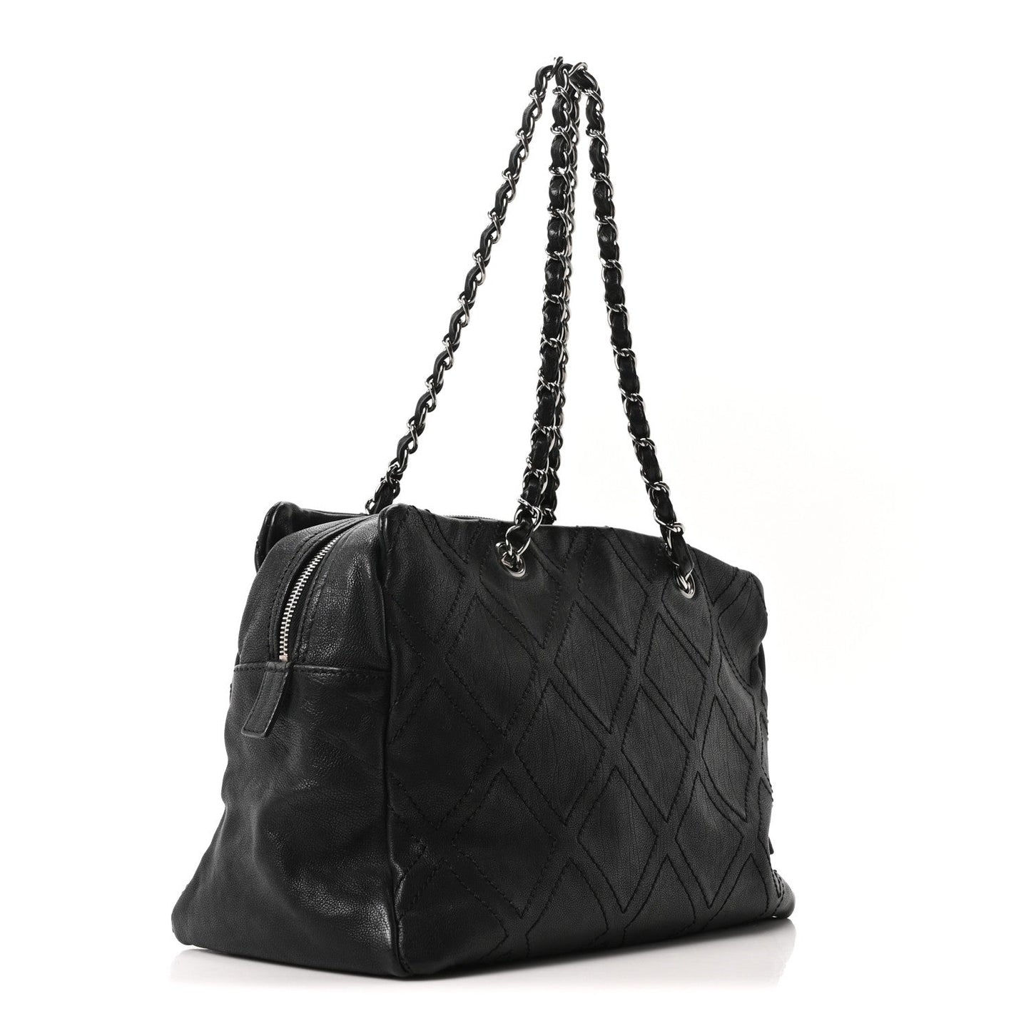 Calfskin Large Diamond Stitch Tote Black