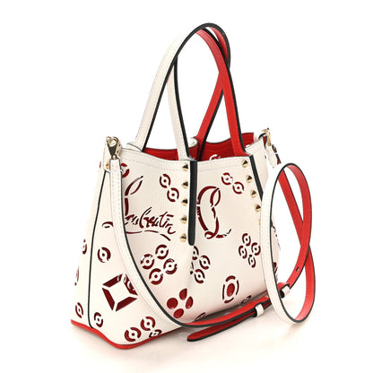 Calfskin Loubinthesky Mini Perforated Cabarock Spikes Tote White