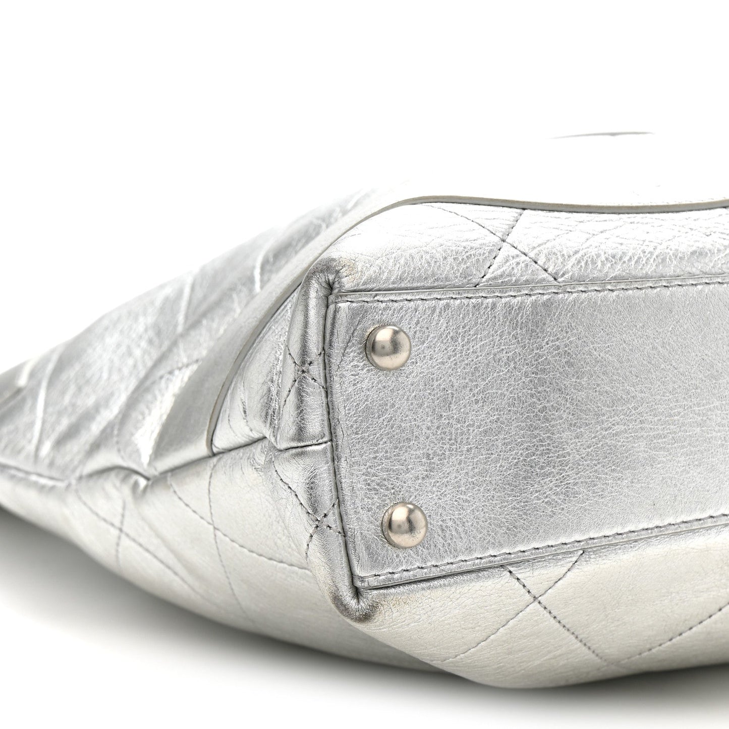 Metallic Calfskin Stitched CC Club Monaco Tote Silver
