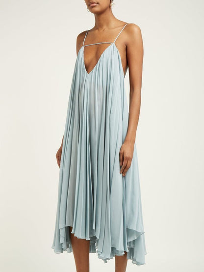 formaldressy-Blue Fashion Simple Sexy Long Chiffon Prom Dress Evening Dress Wedding Guest Party Dress Seaside Holiday Dress gh5250