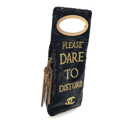 Sequin Do Not Disturb Minaudiere Clutch Black Gold