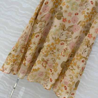 Celine Floral Long Skirt Light Beige Silk