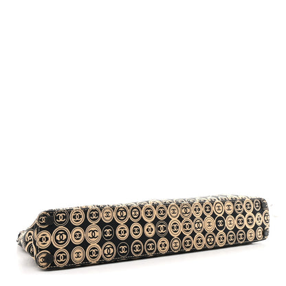 Jersey Calfskin Printed Large Frame Handle Bag Beige Black