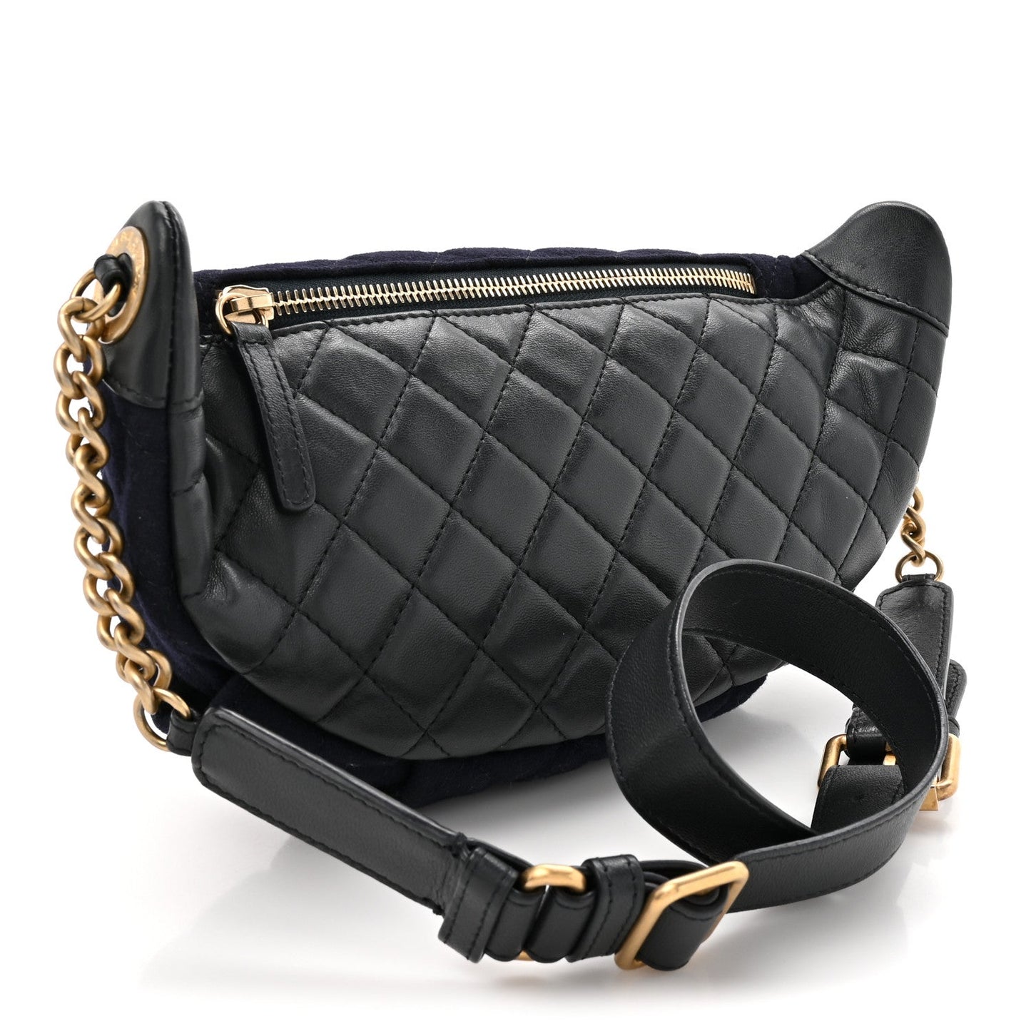 Wool Lambskin Quilted Paris Hamburg Charms Waist Bag Dark Navy