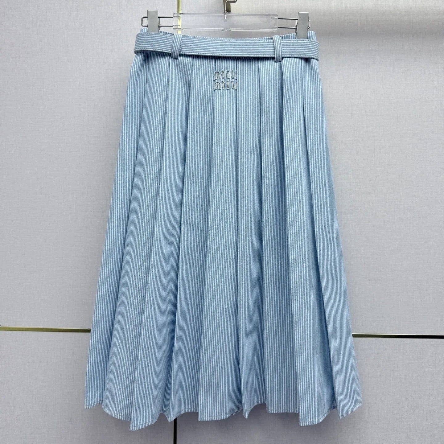 Miumiu 2026 Pleated Midi Skirt Blue Cotton 351548