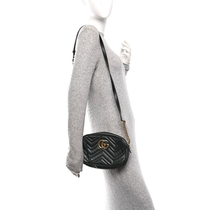 Calfskin Matelasse Small GG Marmont Chain Shoulder Bag Black