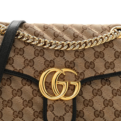 Monogram Matelasse Diagonal Small GG Marmont Shoulder Bag Beige Black