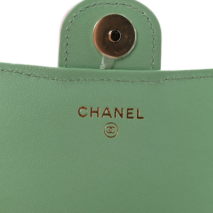 Lambskin Quilted Flap Phone Holder With Chain Lilac Light Green