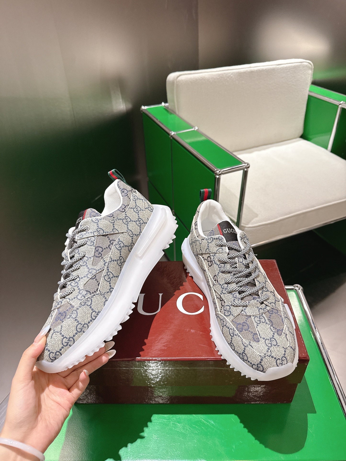 Gucci Rhyton Sneakers Beige and Ebony Supreme Canvas 507554