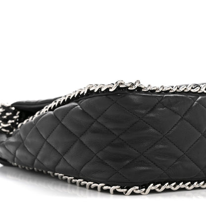 Washed Lambskin Quilted Maxi Chain Around Flap Black