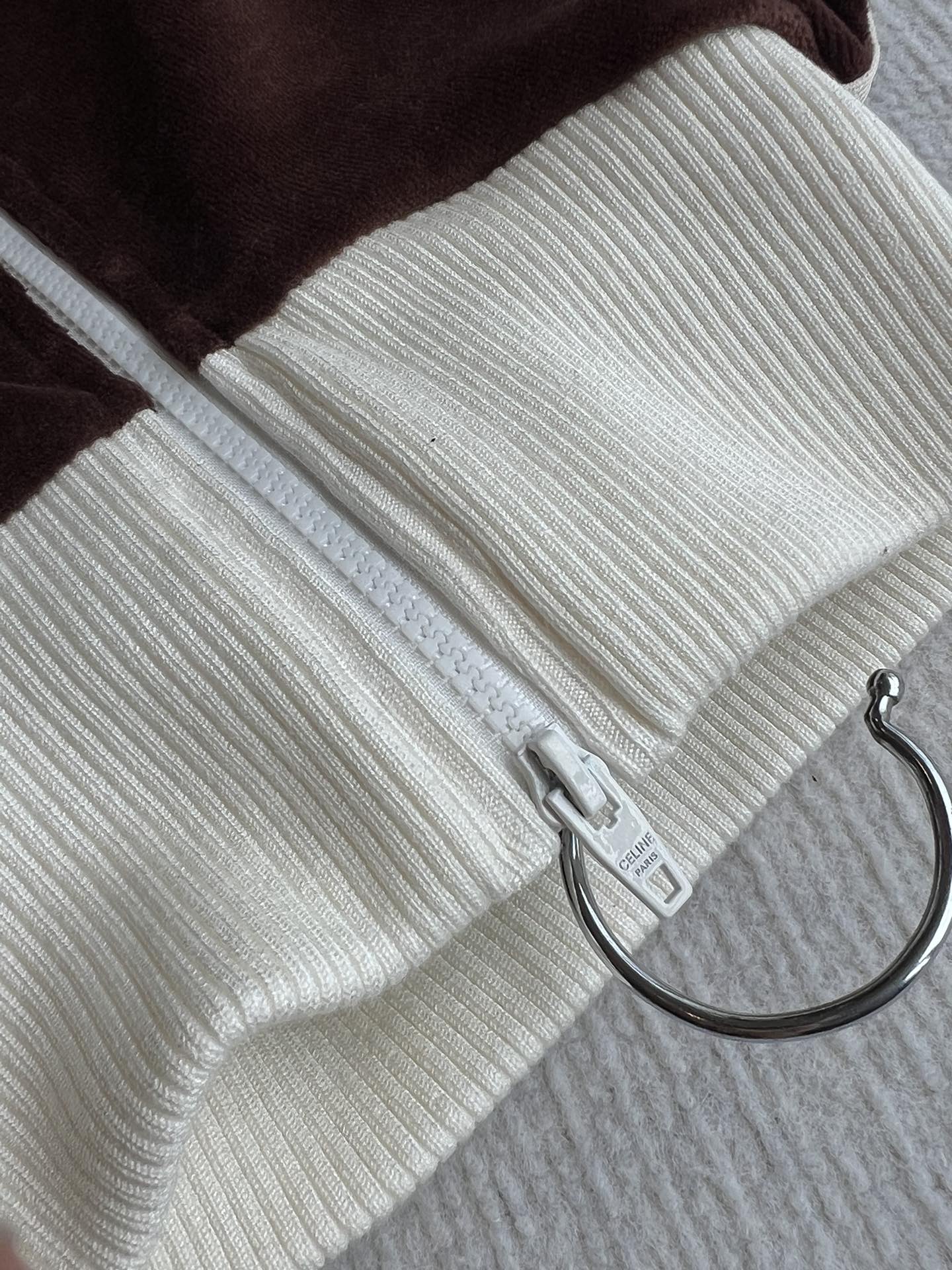 Celine 25 Zipper Jacket Brown White Cotton Polyester