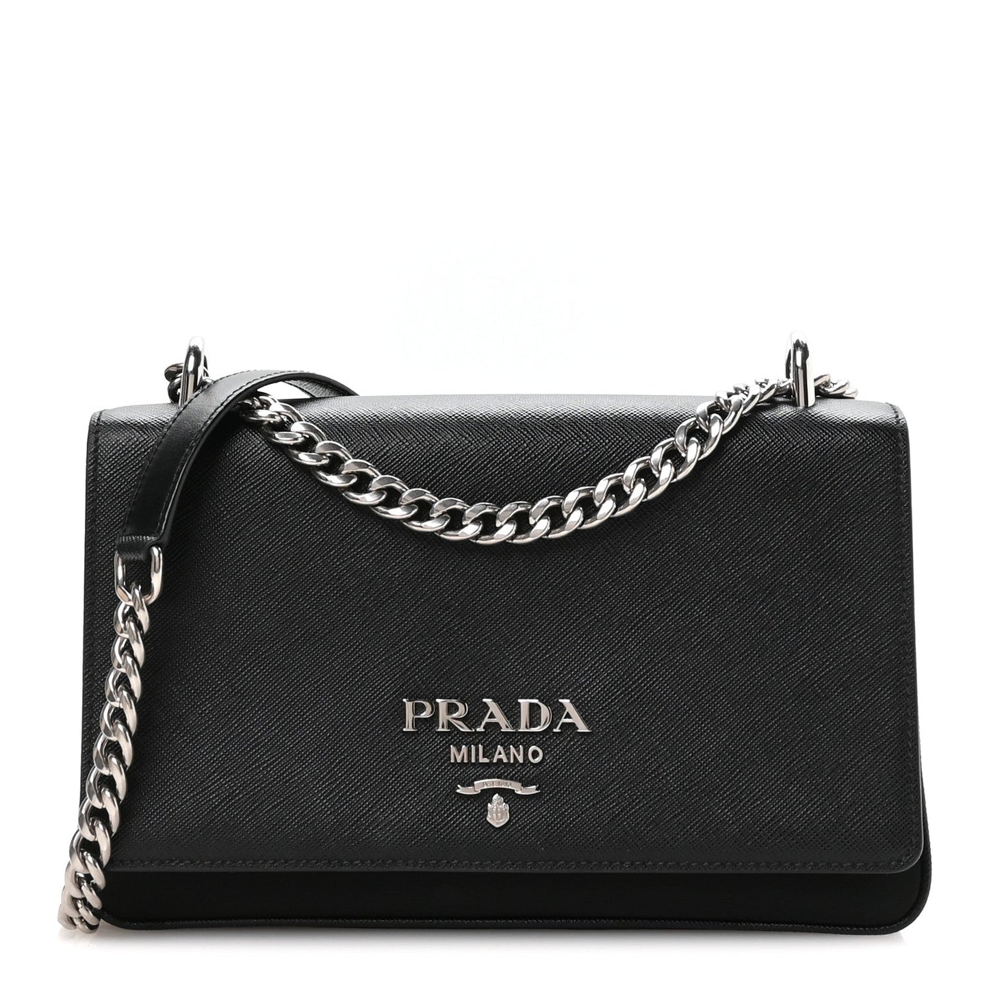 Saffiano Tessuto Nylon Chain Shoulder Bag Black