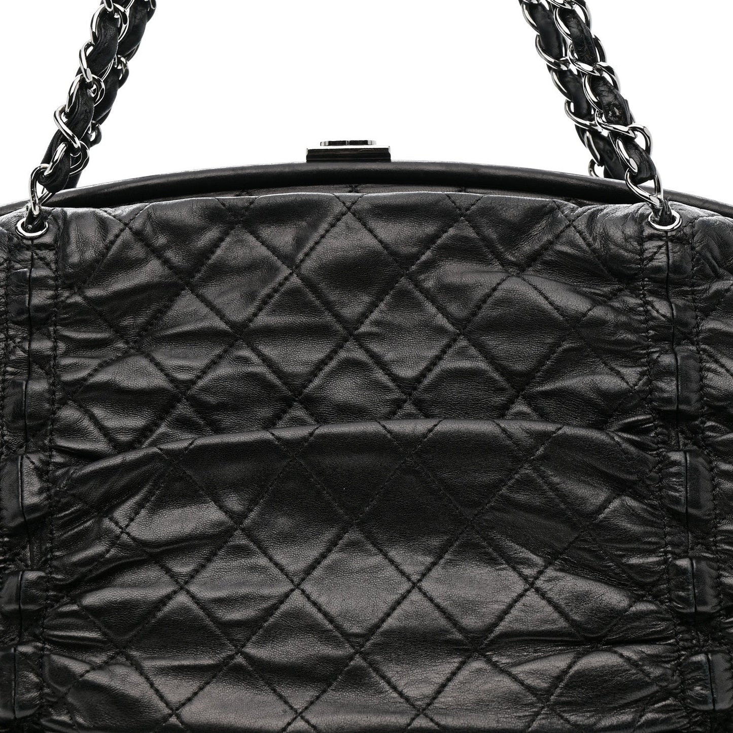 Lambskin Quilted Sharpei Frame Tote Black