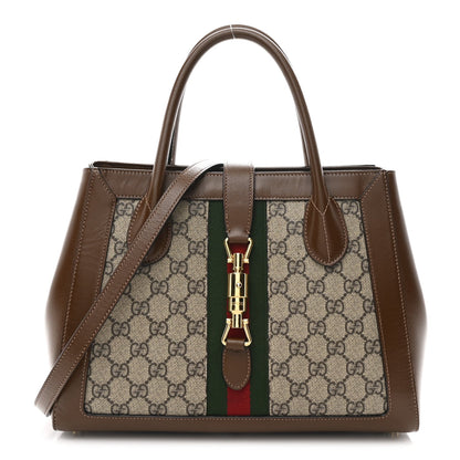 GG Supreme Monogram Azalea Calfskin Web Medium Jackie 1961 Tote Beige Ebony Brown Sugar