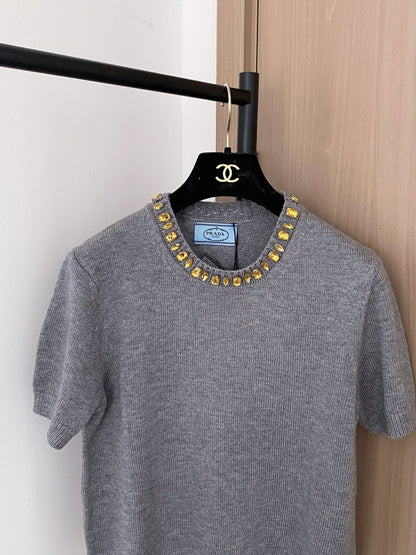 PRADA 25S BEADED CREW NECK SWEATER 322