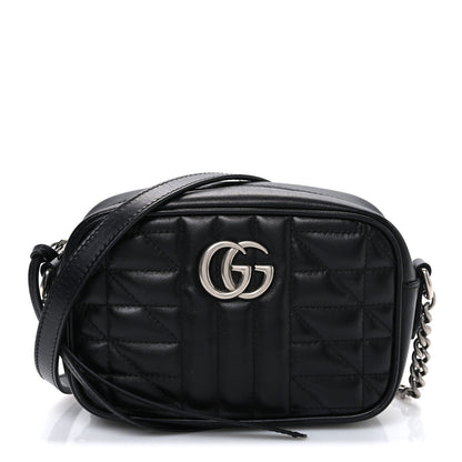 Calfskin Matelasse Aria Mini GG Marmont Chain Shoulder Bag Black