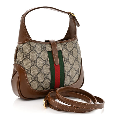 GG Supreme Monogram Azalea Calfskin Web Mini Jackie 1961 Hobo Beige Ebony Brown Sugar