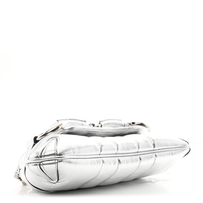Metallic Nappa Vertical Matelasse Small Maxi Horsebit Chain Shoulder Bag Silver