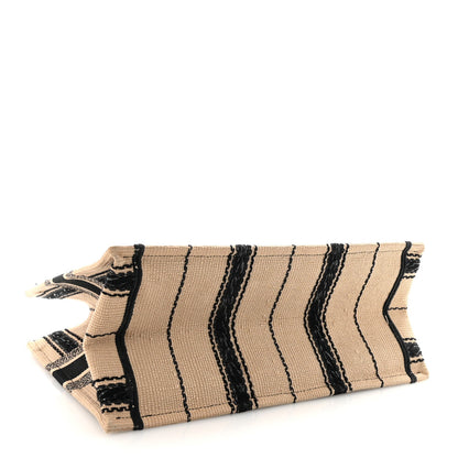 Canvas Embroidered Medium Bayadere Book Tote Black Beige