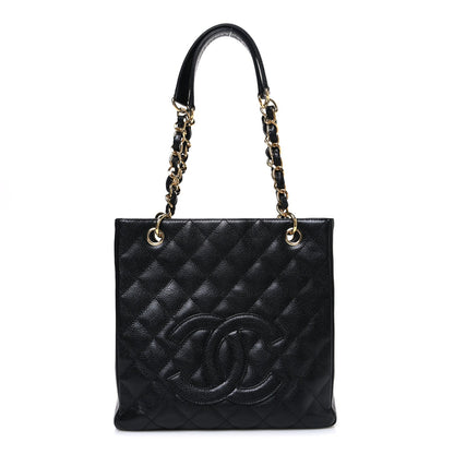 Caviar Quilted Petit Shopping Tote PST Black
