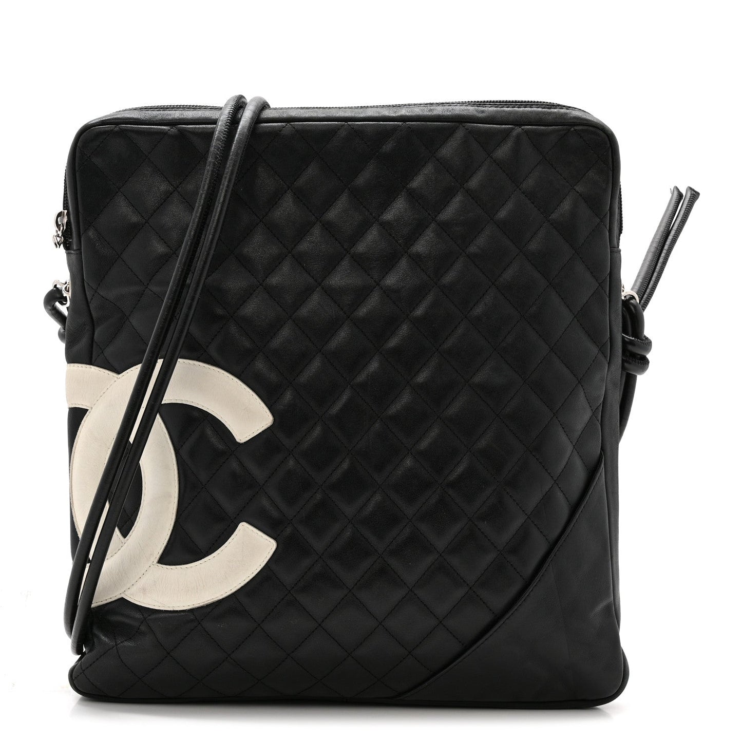 Calfskin Quilted Large Cambon Messenger Black White