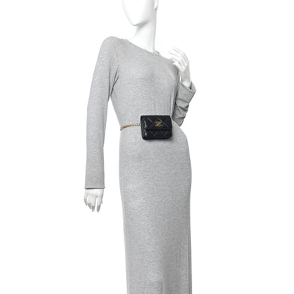 Lambskin Enamel Quilted Pending CC Flap Belt Bag Black