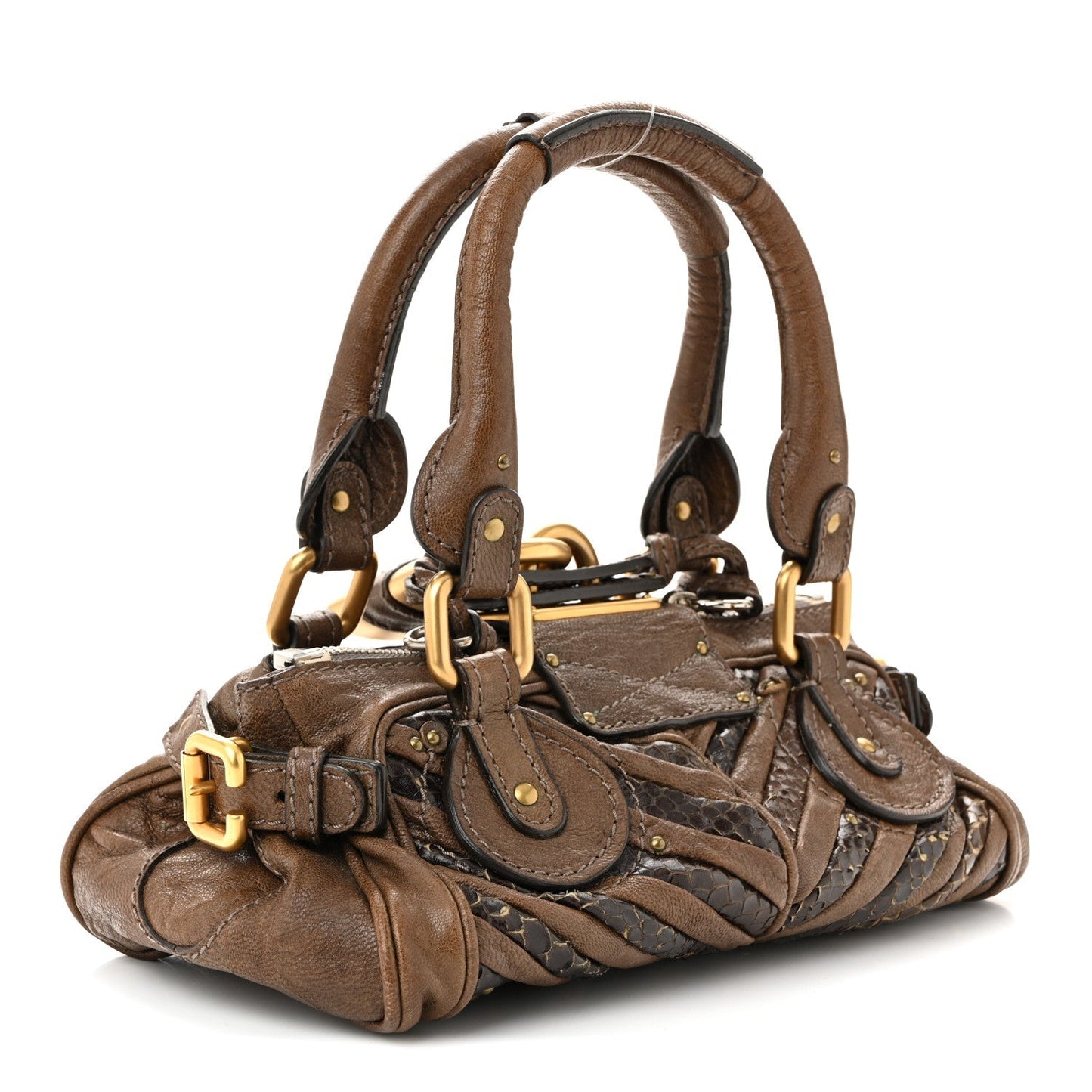 Snakeskin Grained Calfskin Chevron Paddington Brown