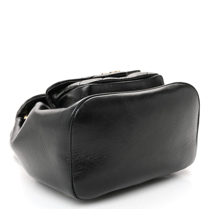 Glazed Aged Calfskin Quilted Small Duma Drawstring Backpack Black