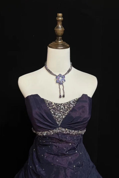 formaldressy-Purple Night Starry Sky Long Satin Ball Gown gh6294