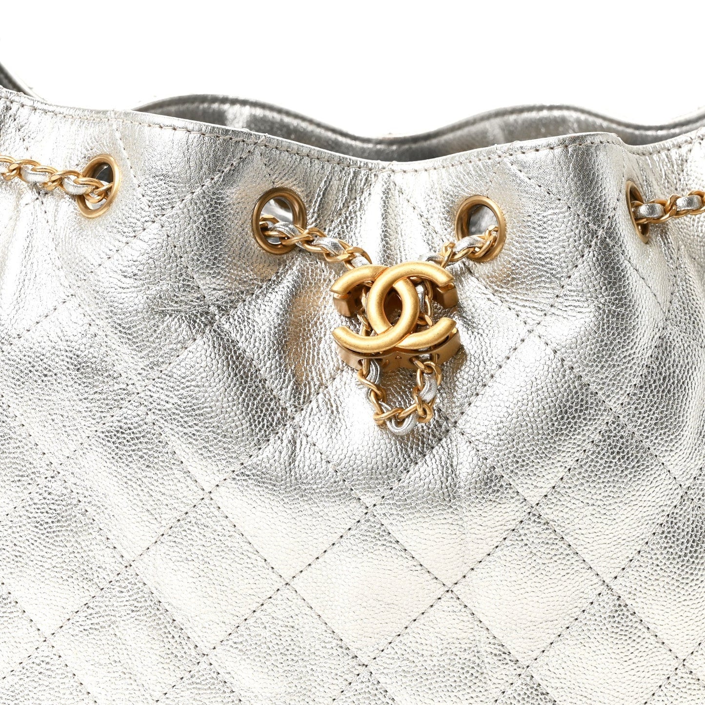 Metallic Caviar Quilted Small Chanel 25 Handbag Silver