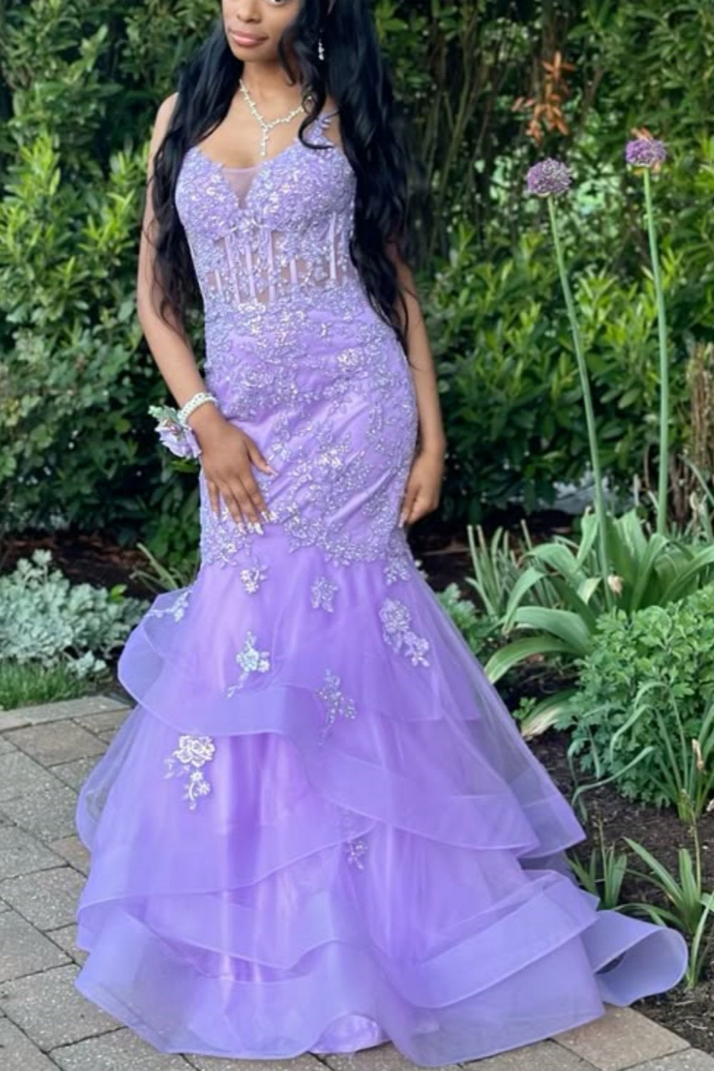 formaldressy-Purple Floral Fishtail Long Mermaid Slim Graduation Dress Prom Dress gh5861