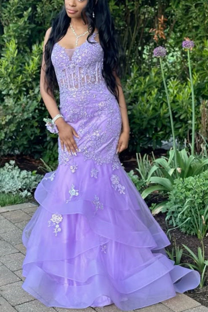 formaldressy-Purple Floral Fishtail Long Mermaid Slim Graduation Dress Prom Dress gh5861