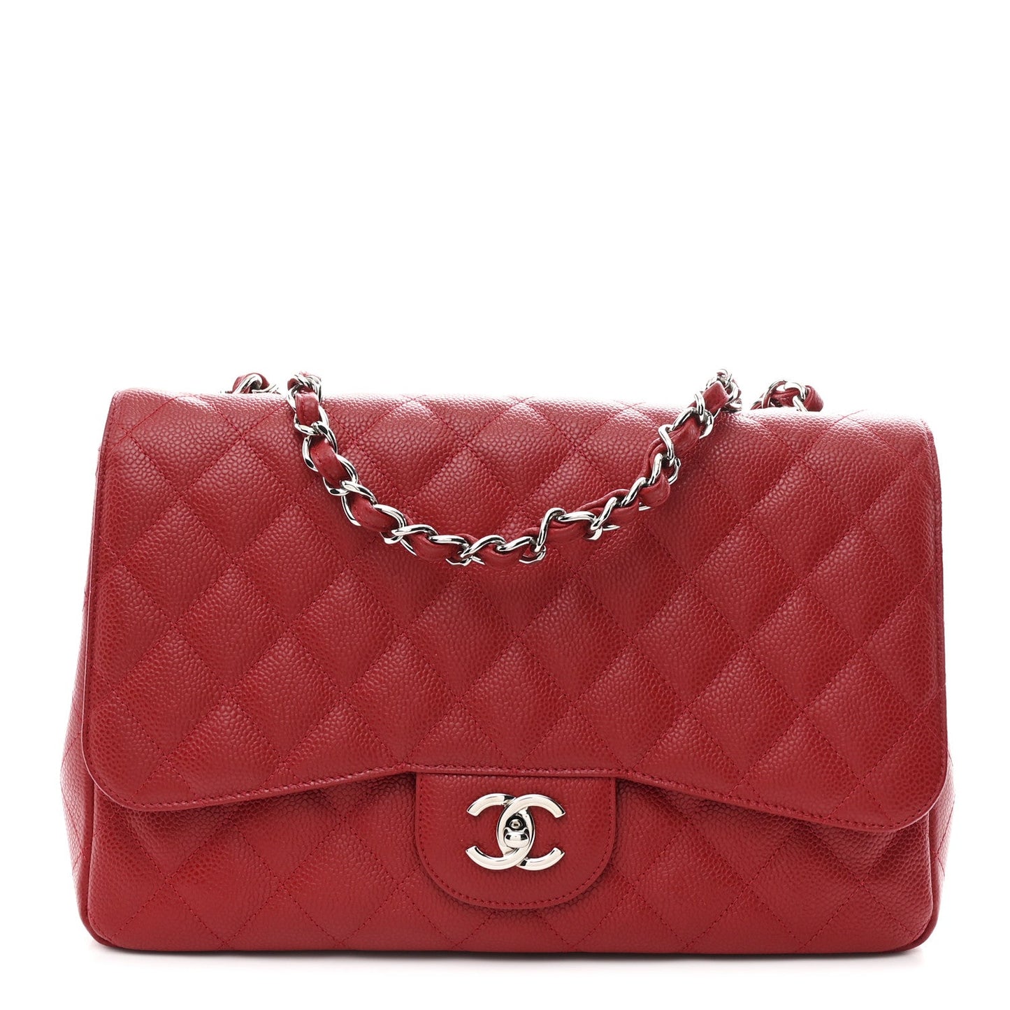 Caviar Quilted Jumbo Single Flap Red