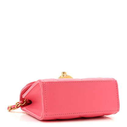 Lambskin Plexiglass Quilted Coco Love Clutch With Chain Pink