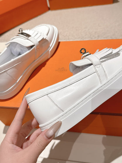 HM 25ss Platform Loafers Kelly Buckle White Cowhide 577475