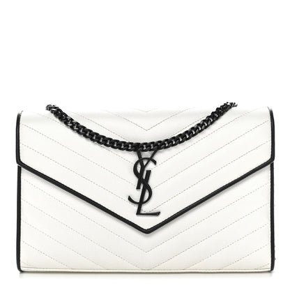 Grain De Poudre Matelasse Monogram Chain Wallet White Black