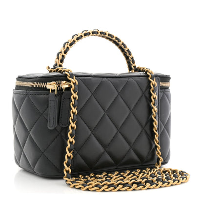 Lambskin Quilted Pick Me Up Vanity Case Black