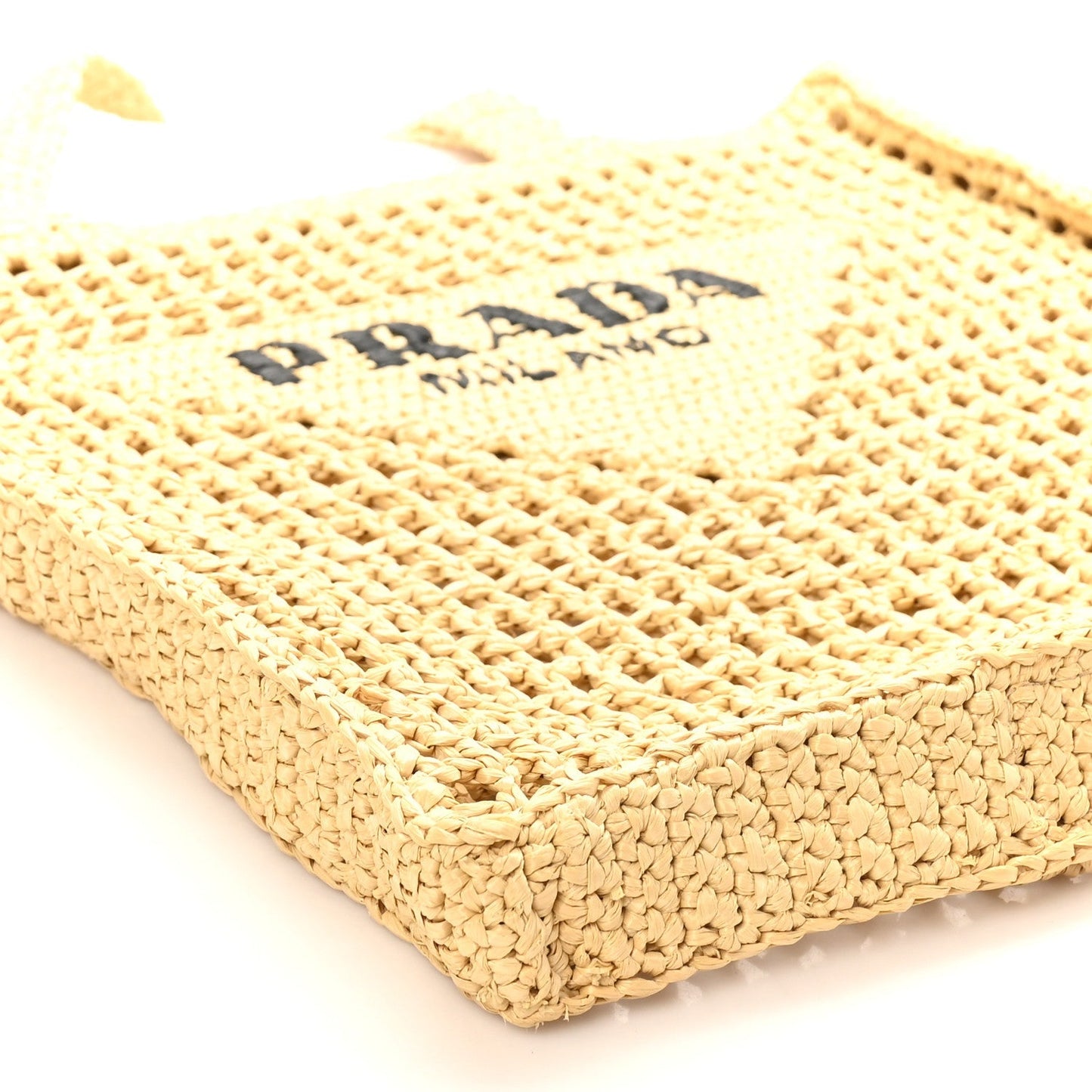 Yarn Raffia Effect Crochet Logo Embroidered Tote Bag Naturale