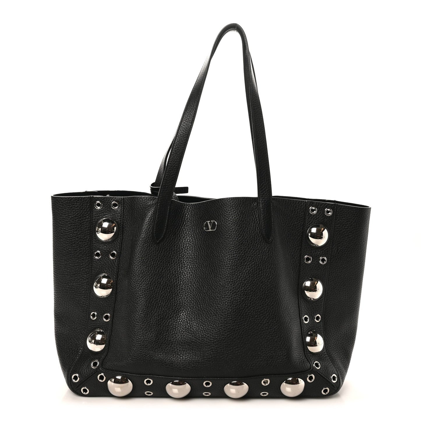 Grainy Calfskin Studded Medium Nellcote Shopping Tote Black