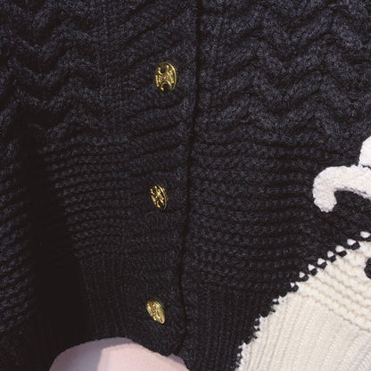 Celine 25 Cardigan White mix Black Wool 293389
