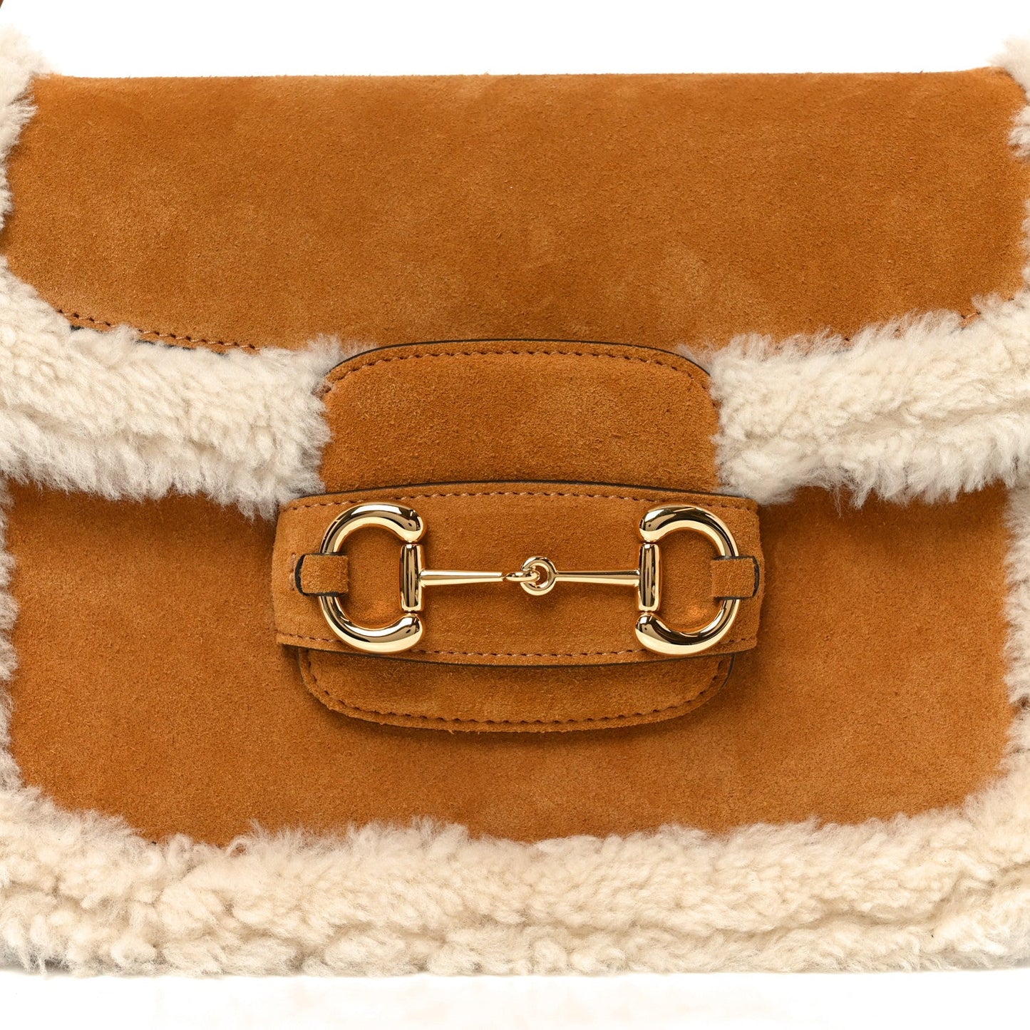 Suede Shearling Horsebit 1955 Shoulder Bag Honey Beige Milk