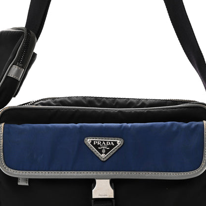 Tessuto Nylon Saffiano Pocket Single Snap Buckle Messenger Flap Bag Black Bleuette Marmo