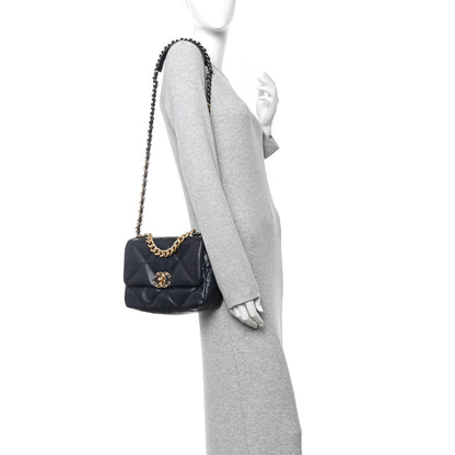 Lambskin Quilted Medium Chanel 19 Flap Navy Blue