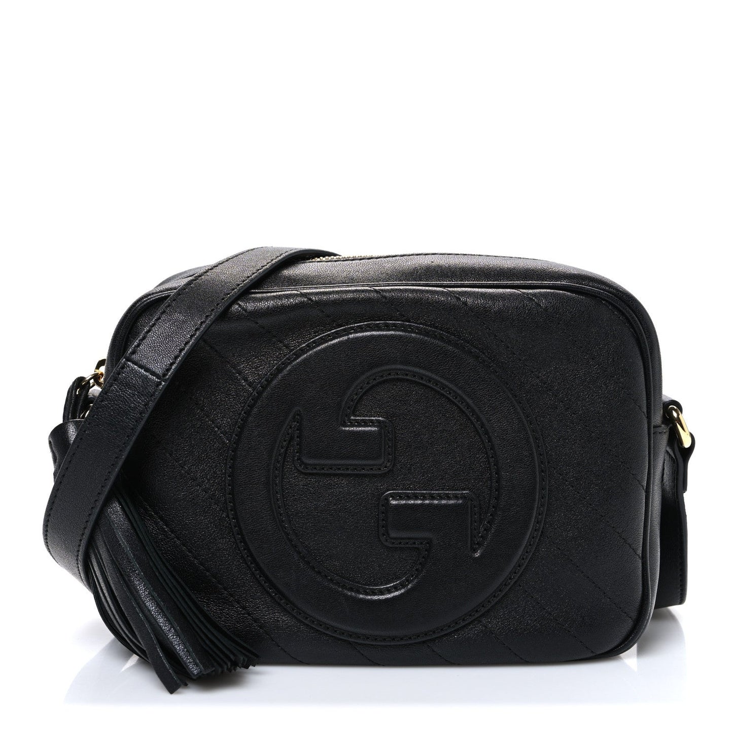 Sakai Be Green Calfskin Diagonal Stitched Small Blondie Shoulder Bag Black
