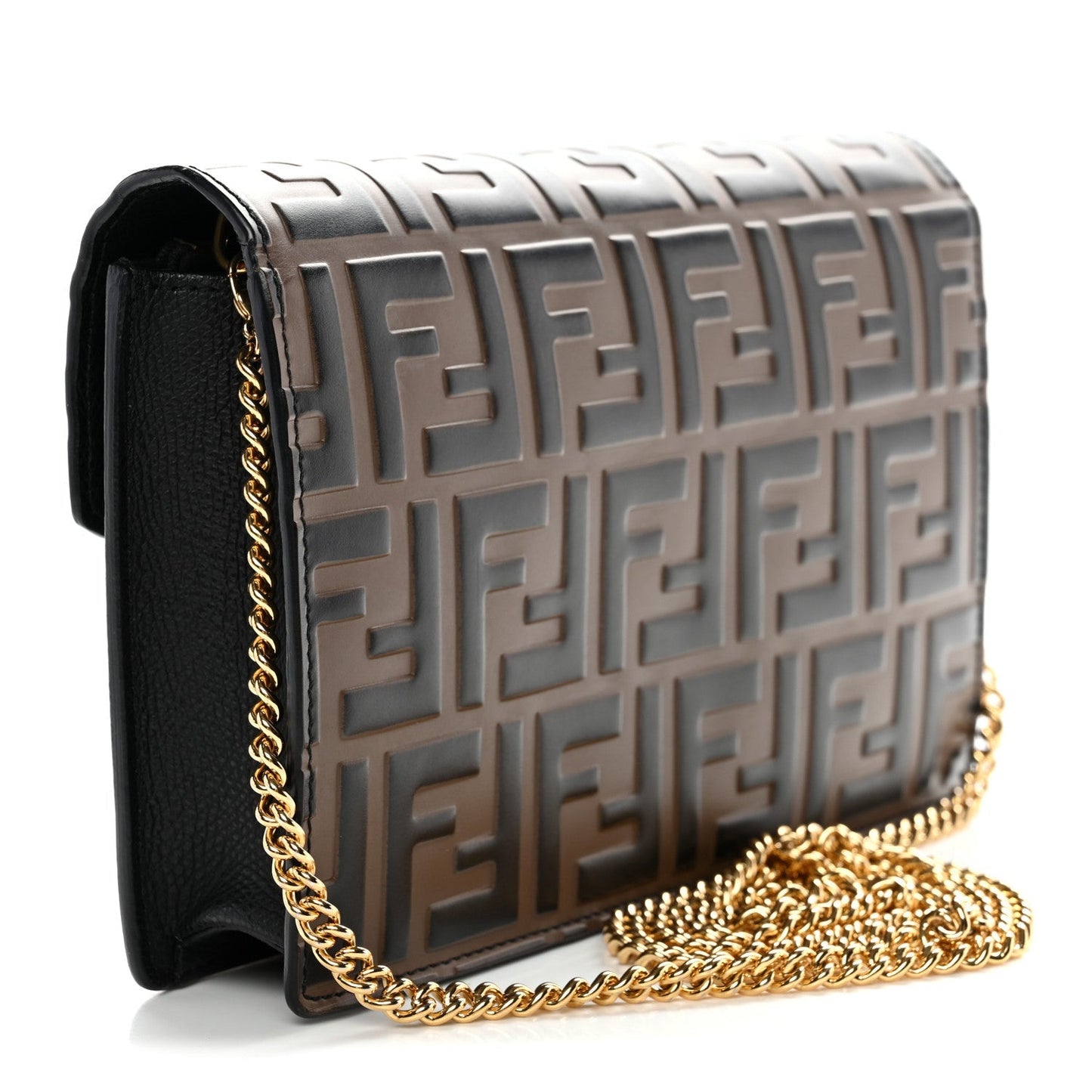 Vitello Cruise F is Fendi Bi-Color FF 1974 Embossed Medium Envelope Wallet On Chain Black Maya
