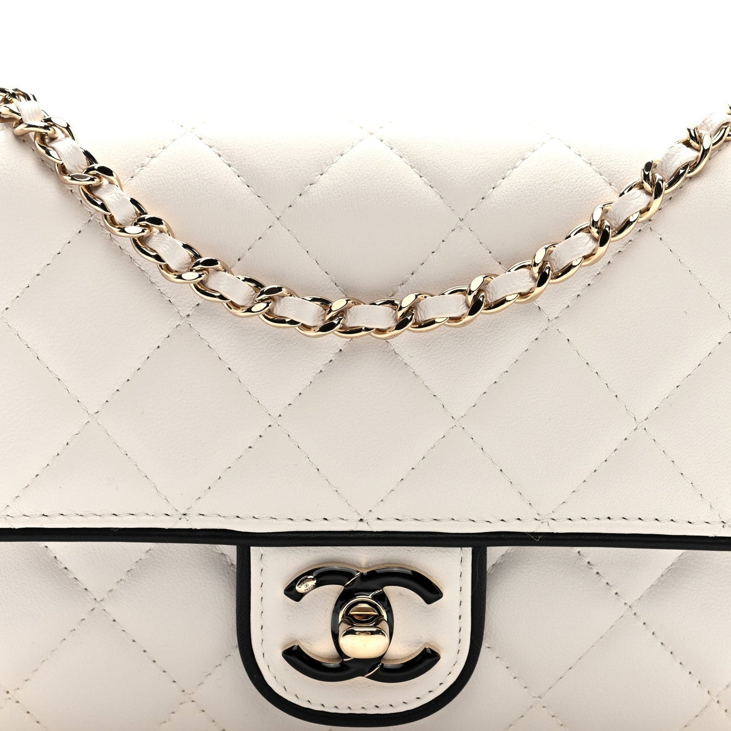 Lambskin Quilted Resin CC Mini Flap Bag White Black