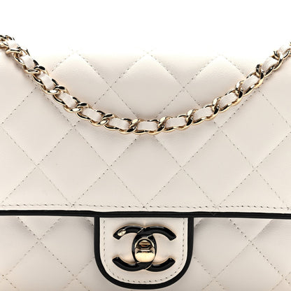 Lambskin Quilted Resin CC Mini Flap Bag White Black
