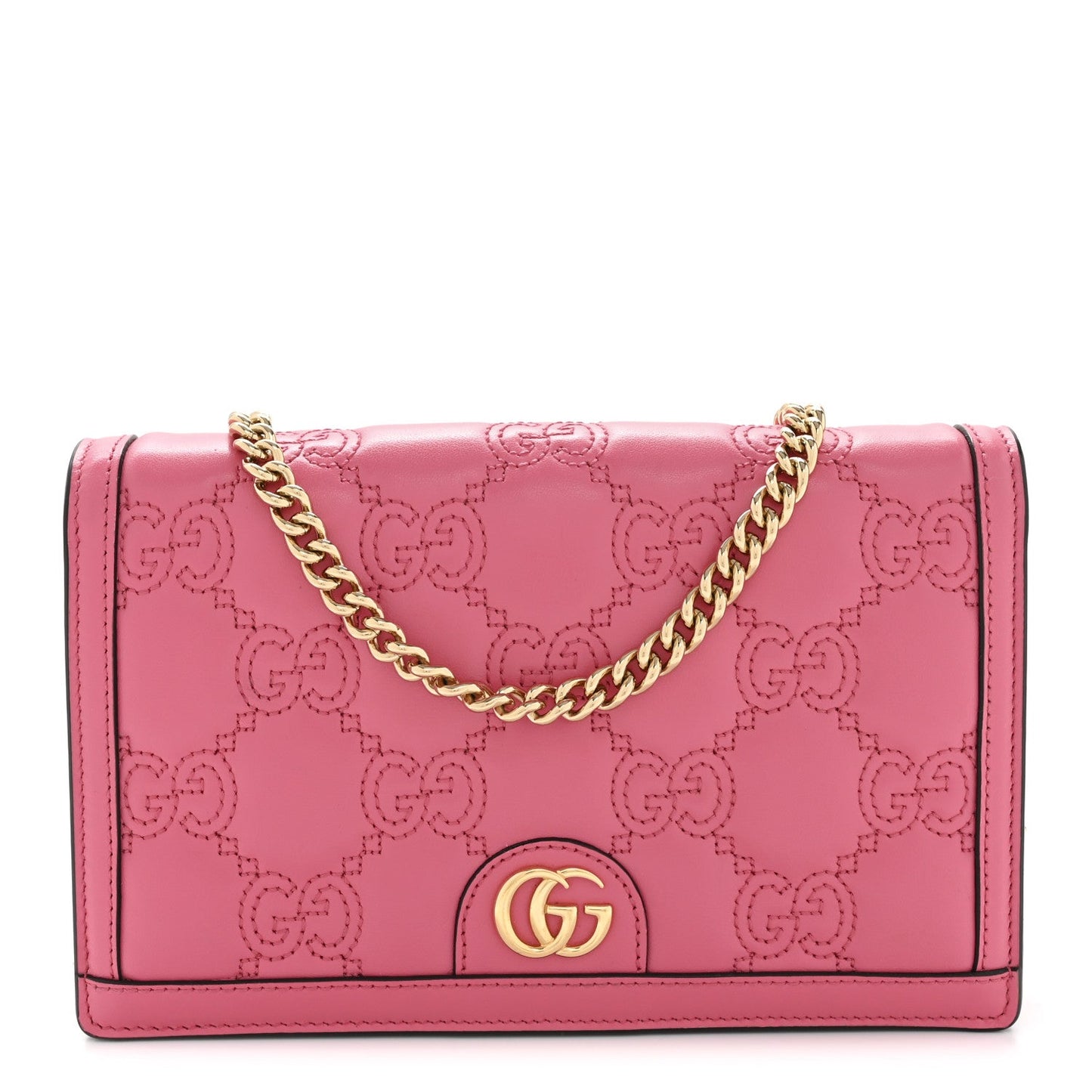 Calfskin GG Matelasse Chain Wallet Rhodamine Pink