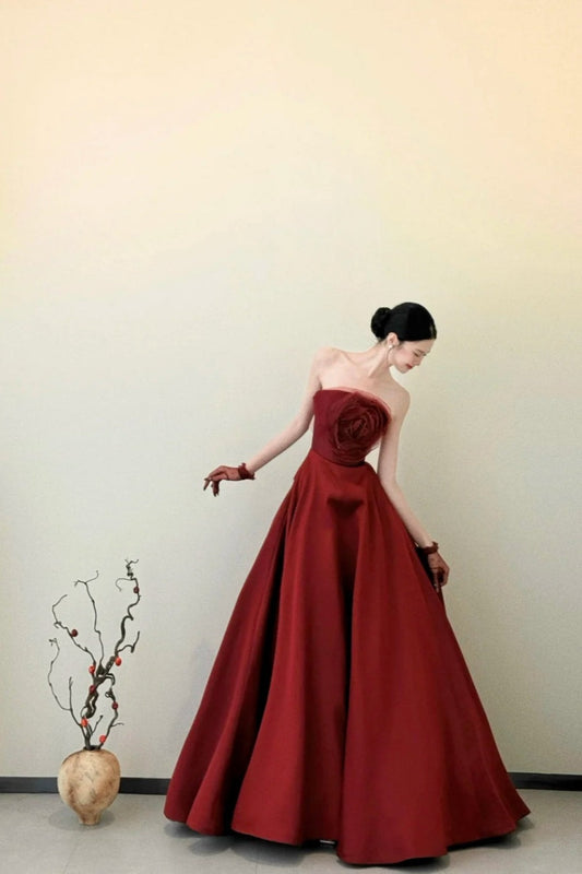 formaldressy- Red Long Sleeve Off-The-Shoulder Bodycon Satin Floor-Length Ball Gown Prom Dress gh5962